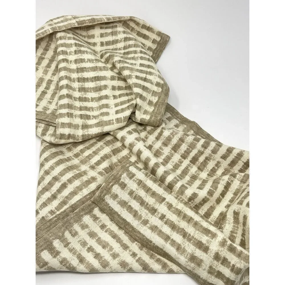 William Sonoma Painted Stripe Table Runner 16x108” Cotton Linen Beige Tan Brown